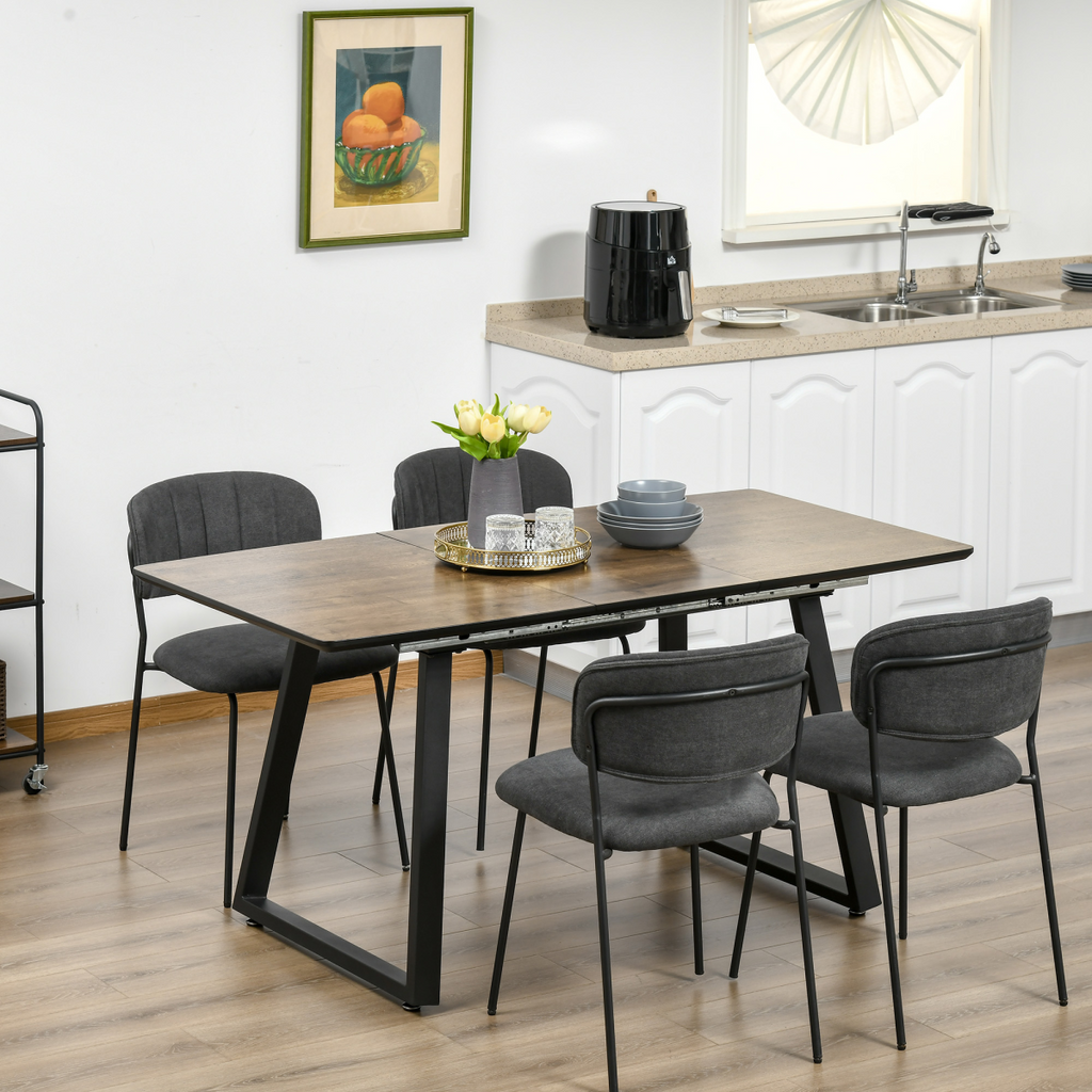 Extendable rectangular dining table with wood effect tabletop and metal frame by HomeCraft.