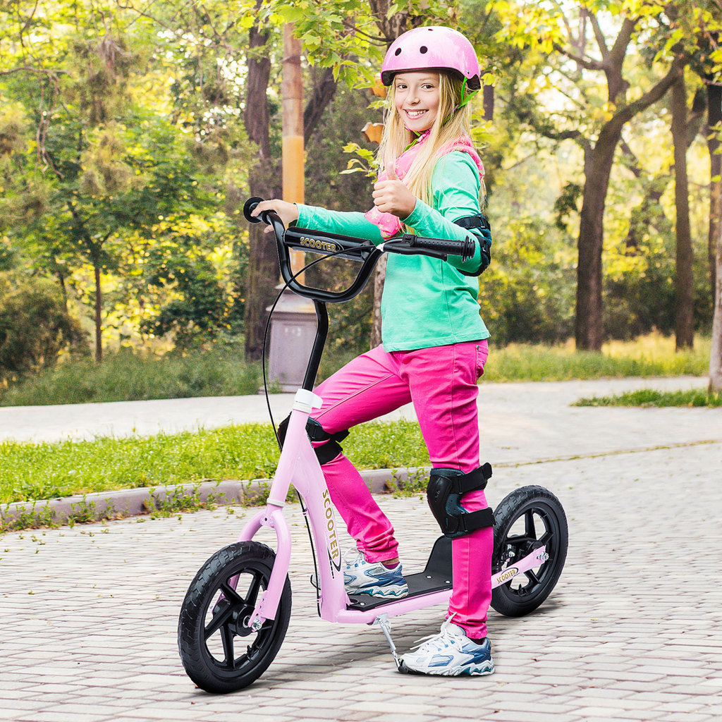 Pink Teen Stunt Scooter with 12" EVA wheels and adjustable height for ages 5+, featuring a durable design from FunZone.