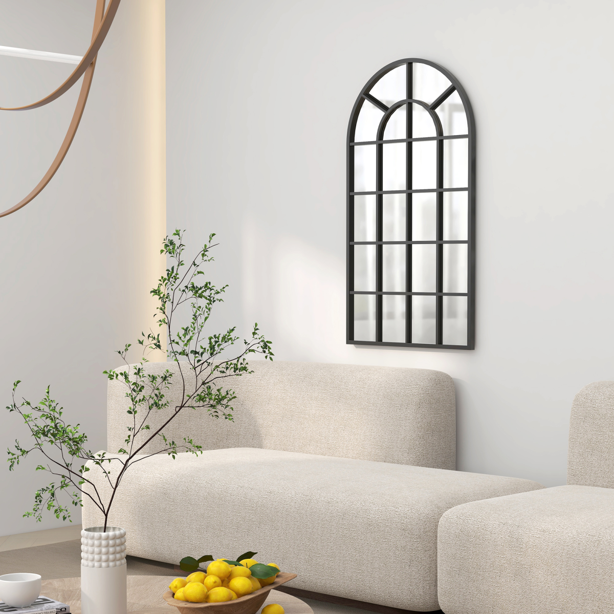 Modern Arch Window Wall Mirror Black - 110x62cm - Living Room Bedroom