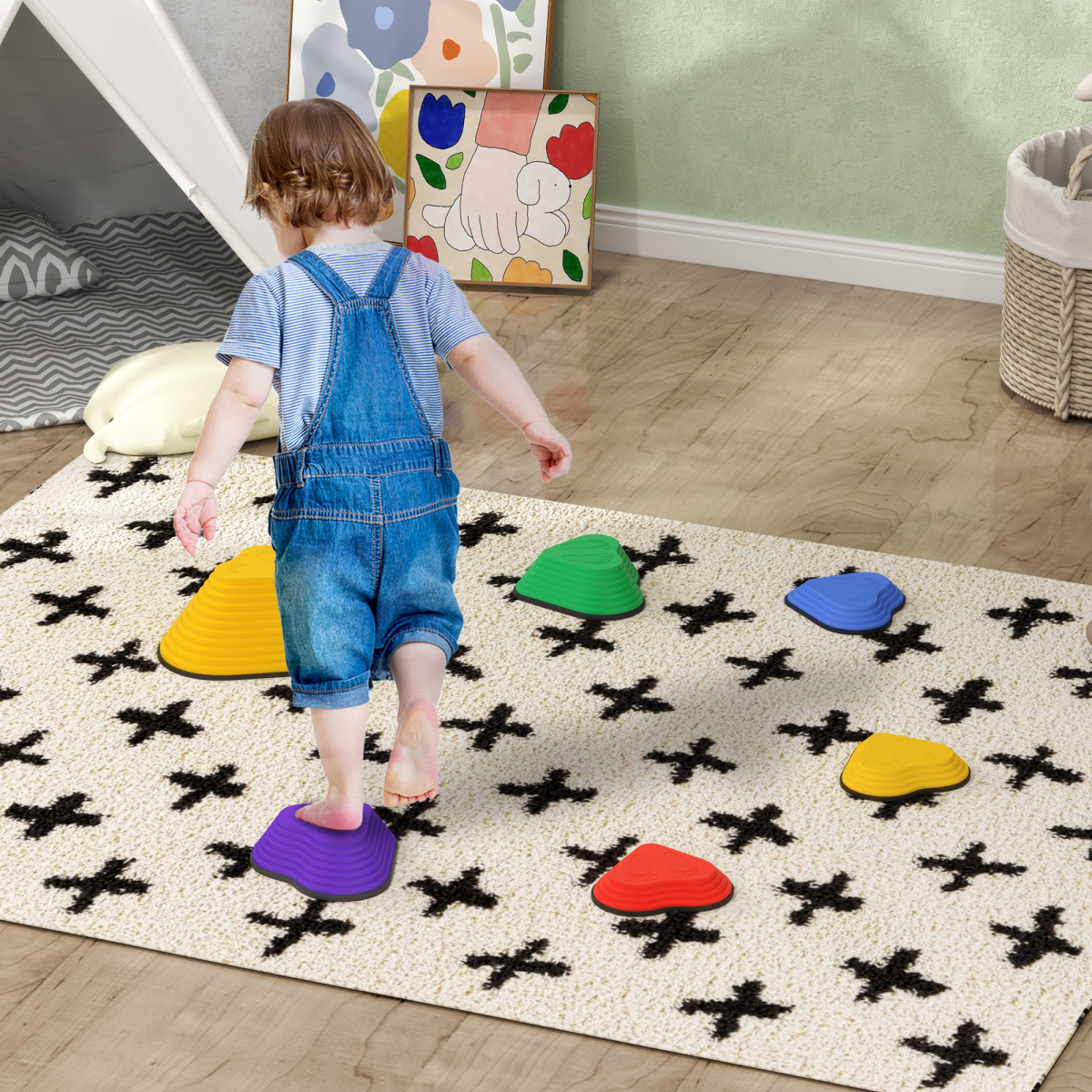 AIYAPLAY 6PC Kids Stepping Stones in vibrant colors, non-slip and stackable for outdoor fun and safe play.