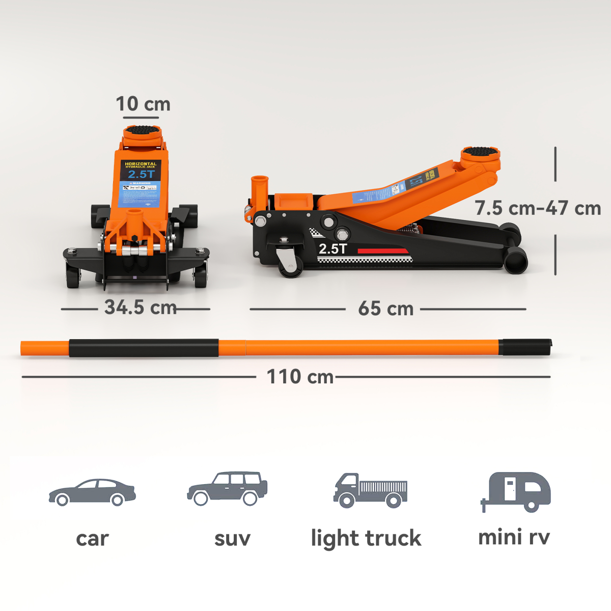 AutoPro car jack with a sturdy frame, lifting mechanism, and rubberized handle, positioned on a garage floor.