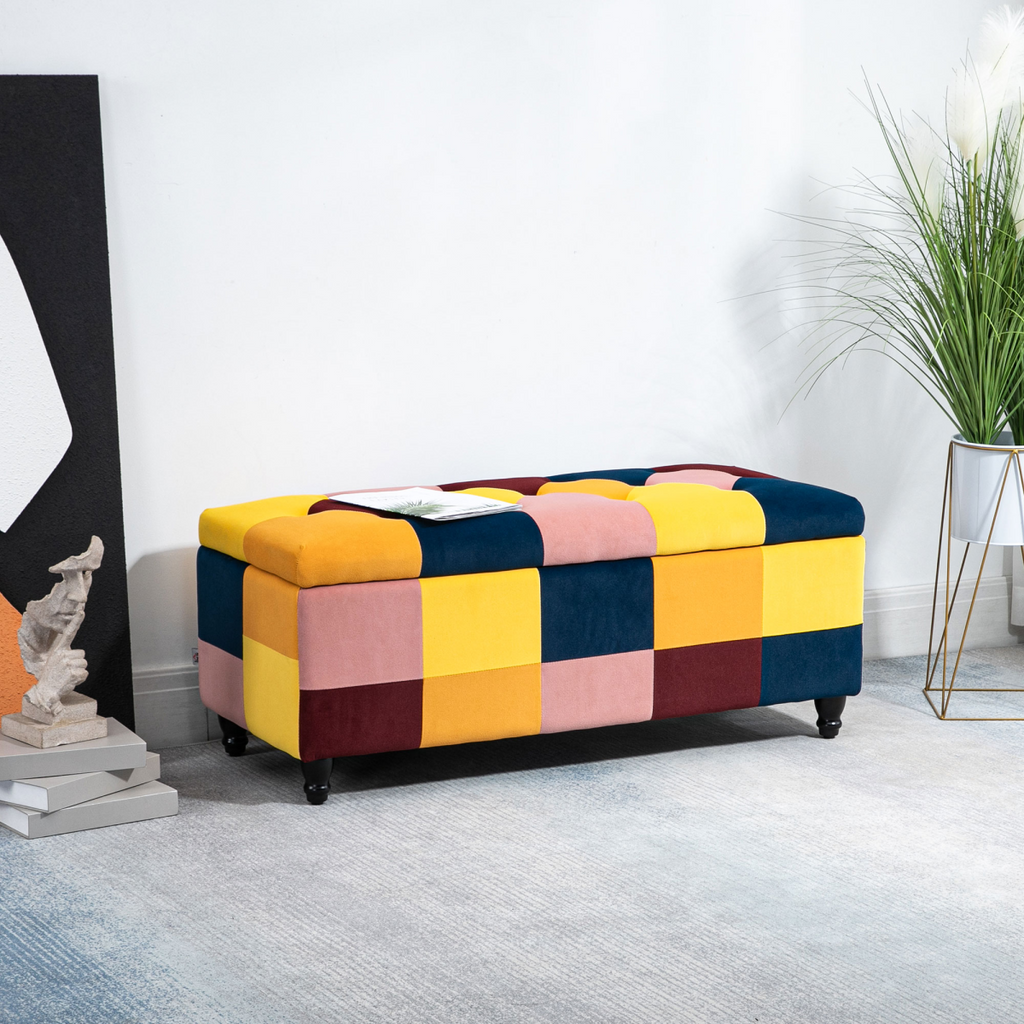 HOMCOM velvet storage ottoman with button-tufted design, 114 x 47 x 47cm, serving as a stylish footstool box.