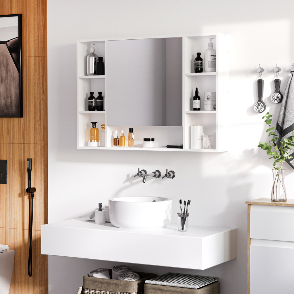 kleankin Bathroom Cabinet Wall Mount Storage organiser Mirror Shelves White