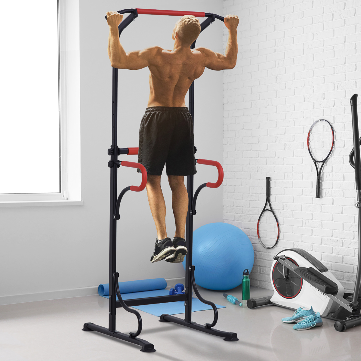 Steel Multi-Use Exercise Power Tower by ActiveGear, featuring adjustable height and ergonomic grips for workouts.