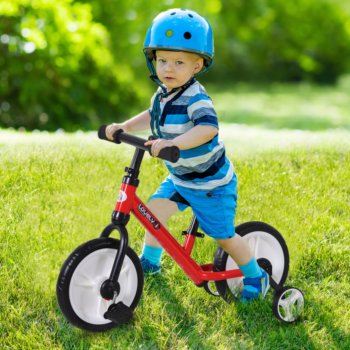 Red 2-in-1 Kids Balance Bike and Tricycle with stabilizers for ages 2-5, featuring a fun design for young riders.