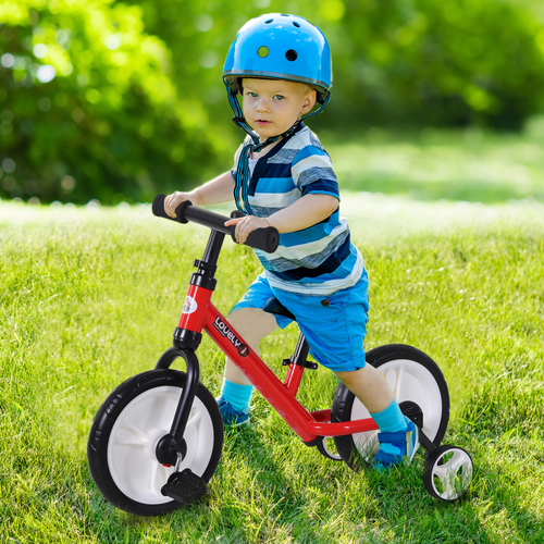 Red 2-in-1 Kids Balance Bike and Tricycle with stabilizers for ages 2-5, featuring a fun design for young riders.
