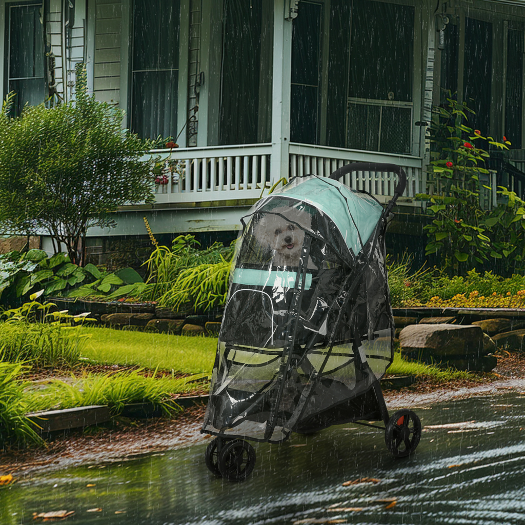 PawHut Dog Stroller for XS Dogs, S Dogs, Cats with Rain Cover - Green