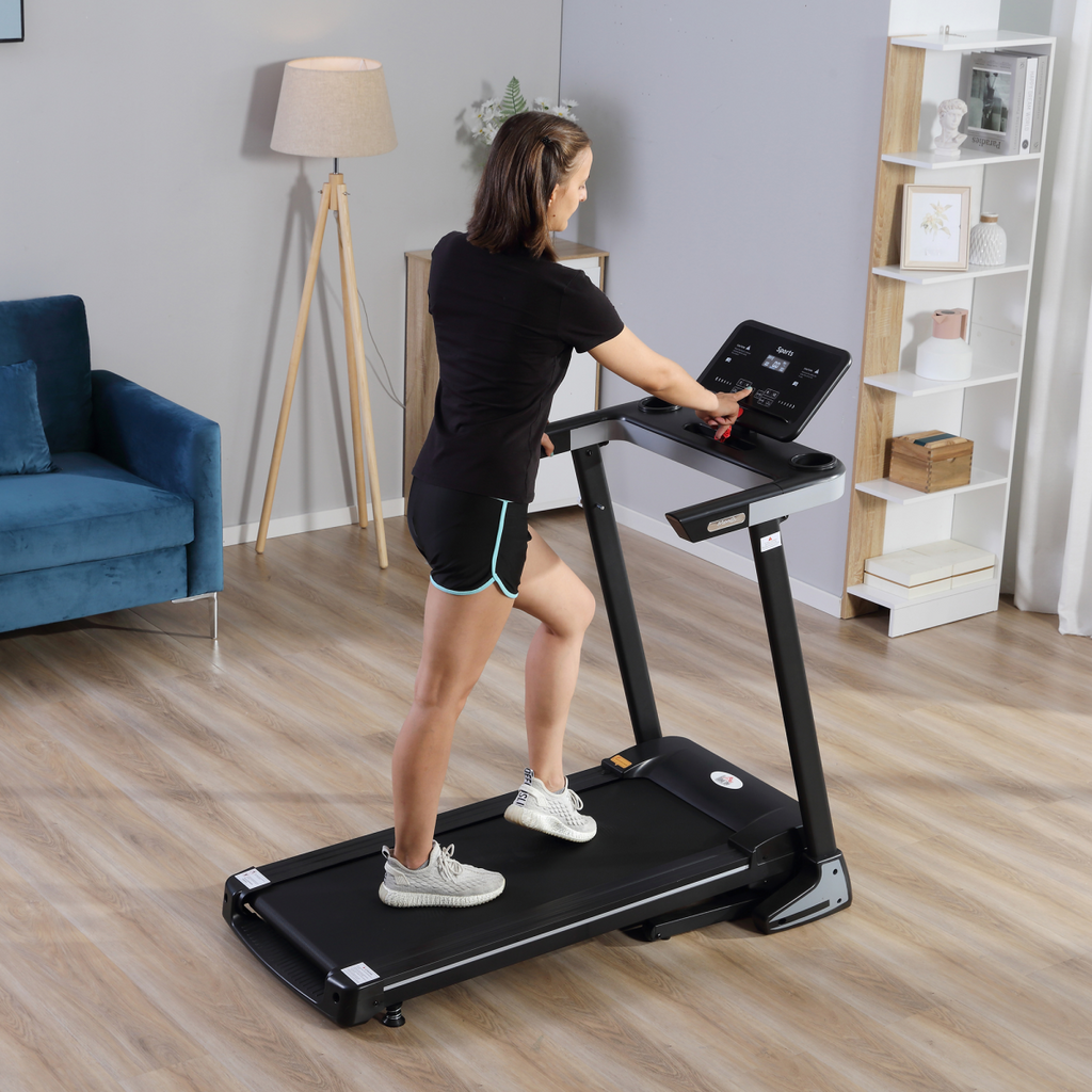 500W motorised treadmill by ActiveGear with a folding frame, wheels, and preset programs for convenient home workouts.