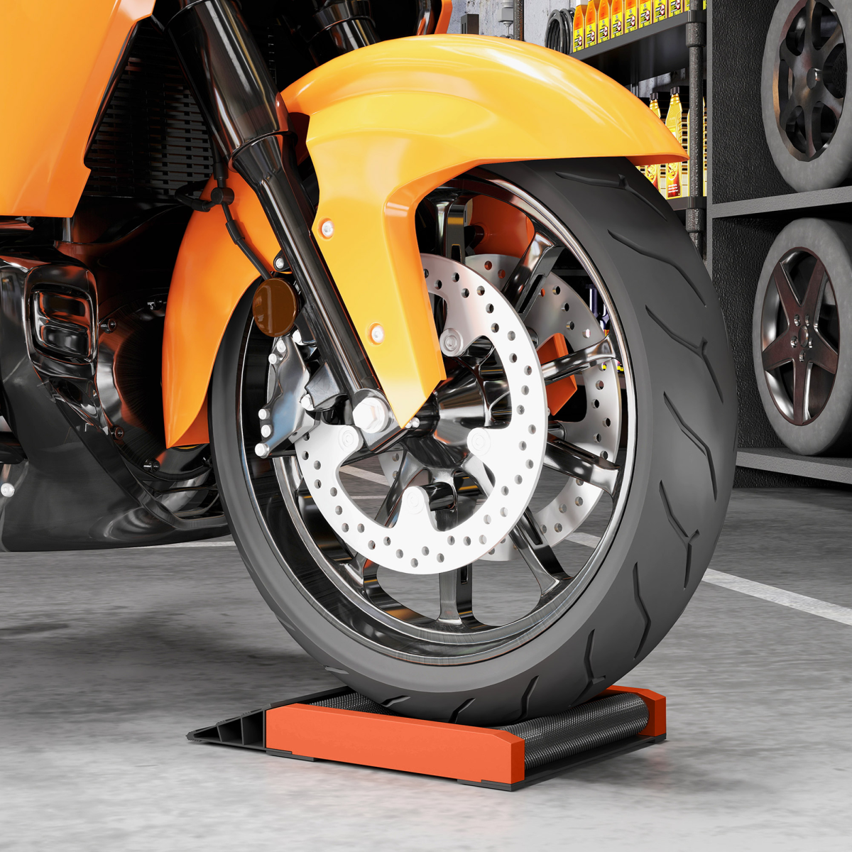 Motorcycle Wheel Roller Stand for Tire Cleaning & Chain Lubrication - 227kg Capacity
