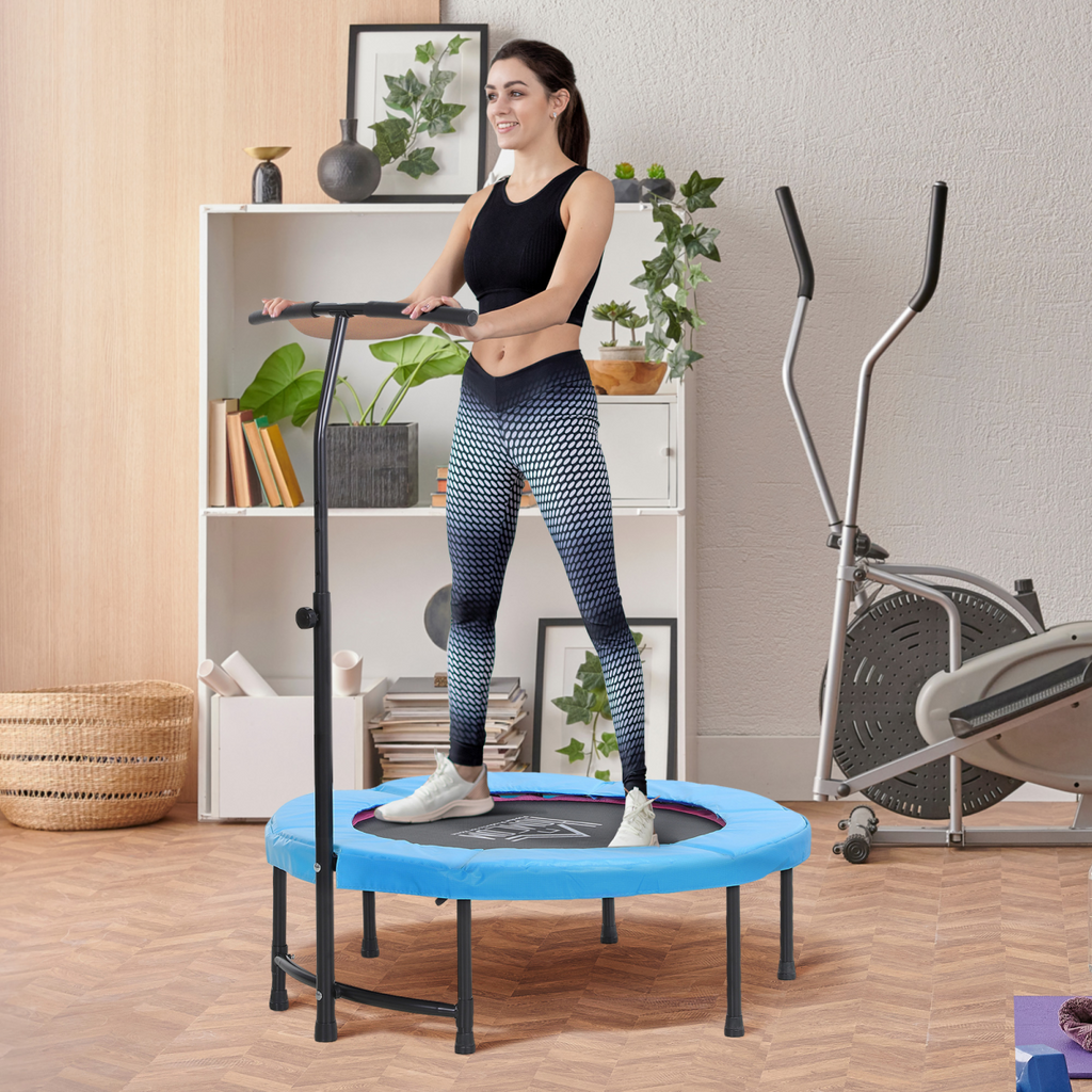 40" Mini Trampoline with adjustable handle for kids and adults, featuring a sturdy design for fitness workouts.