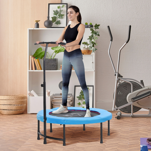 40" Mini Trampoline with adjustable handle for kids and adults, featuring a sturdy design for fitness workouts.
