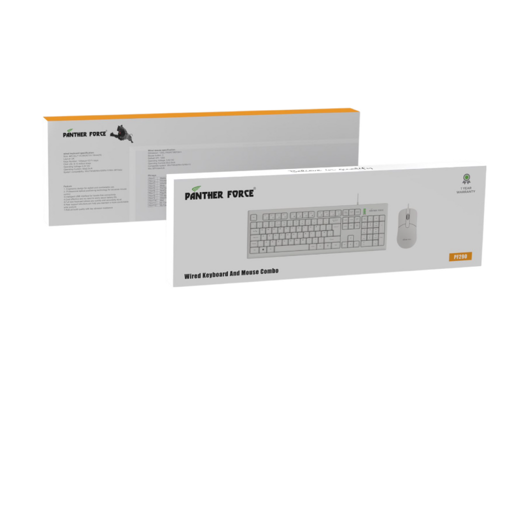 Panther Force Wired Keyboard & Mouse Set - White PF290