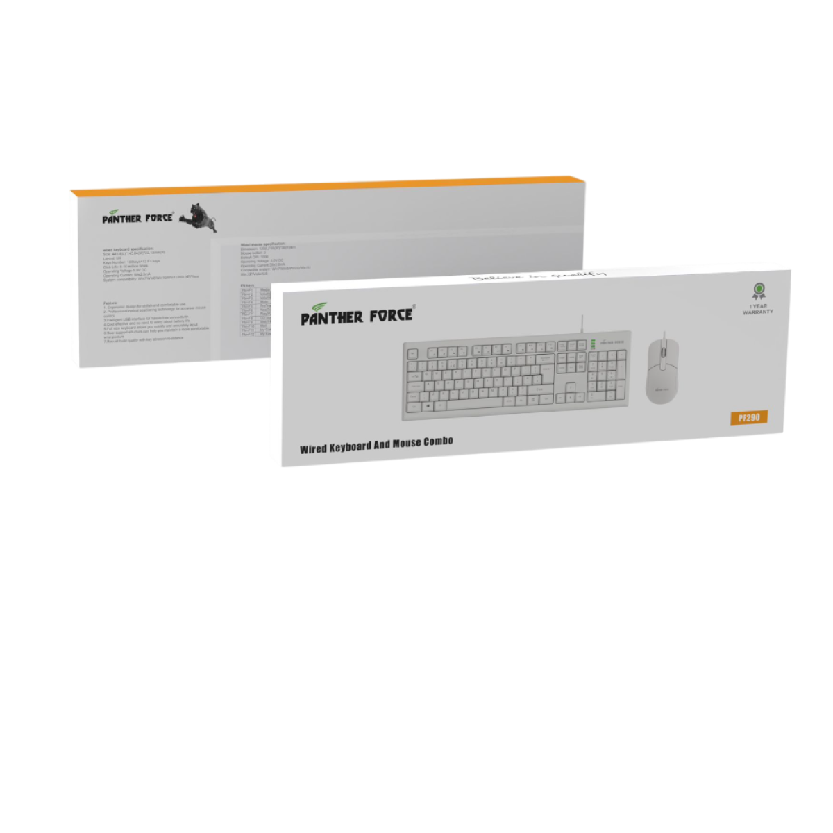 Panther Force Wired Keyboard & Mouse Set - White PF290