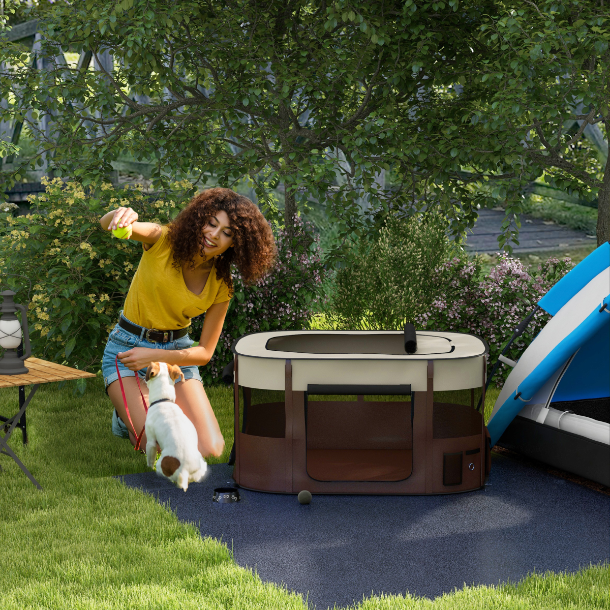 PawHut Portable Dog Pen for Puppies, Rabbits, Kittens, Guinea Pigs - Brown