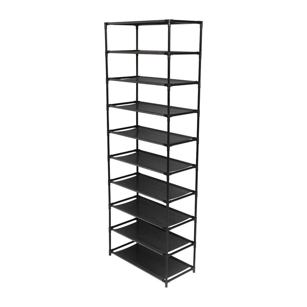 10 Tier Stackable Shoe Rack - Stainless Steel Frame Holds 50 Pairs