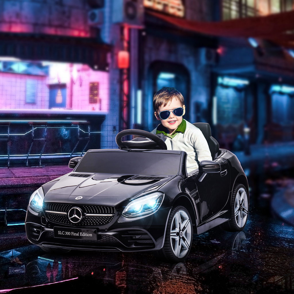 Black HOMCOM Benz 12V kids electric ride-on car with remote control and music features.
