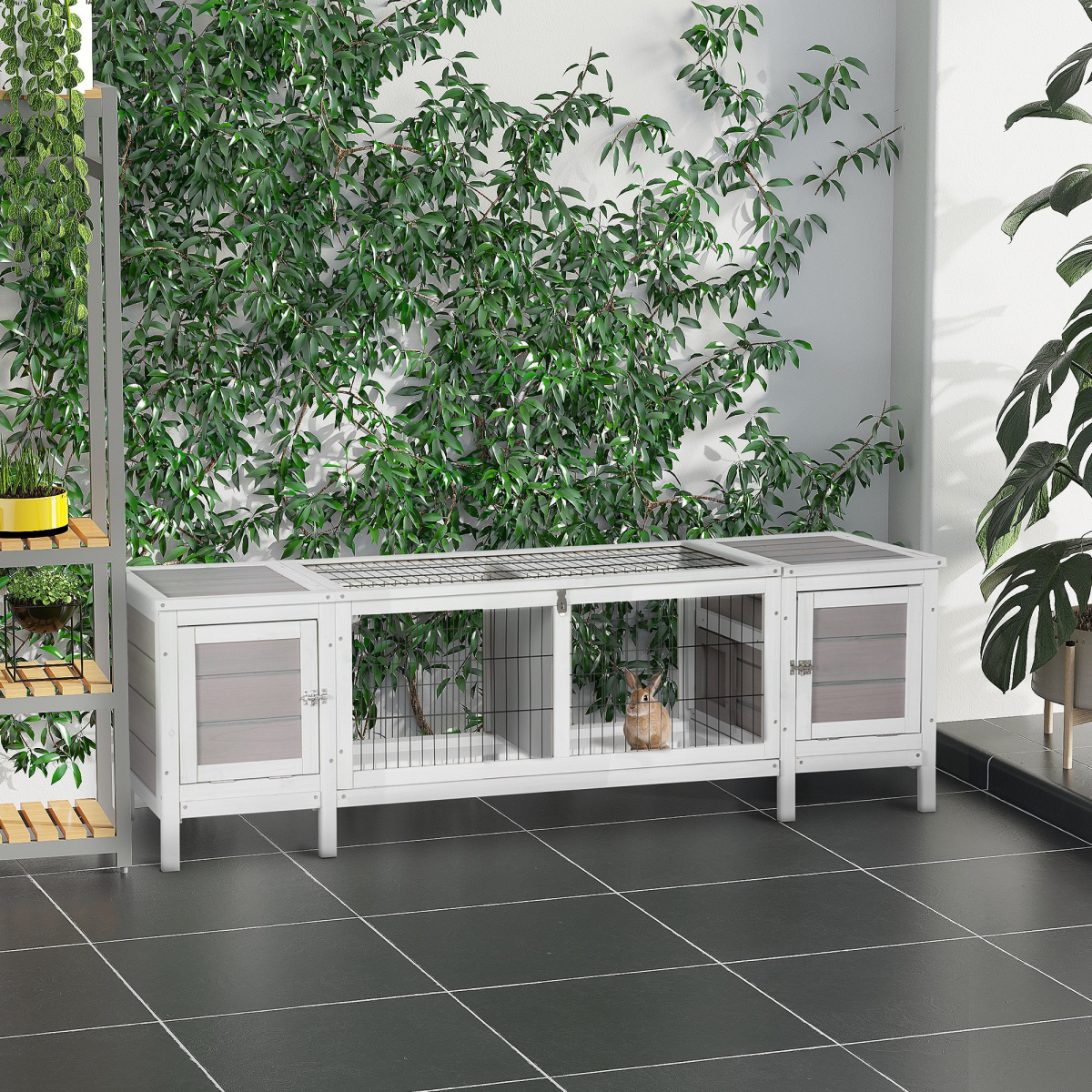 Indoor Rabbit Hutch Separable Guinea Pig Cage Bunny Run w/ Slide Out Tray - Grey