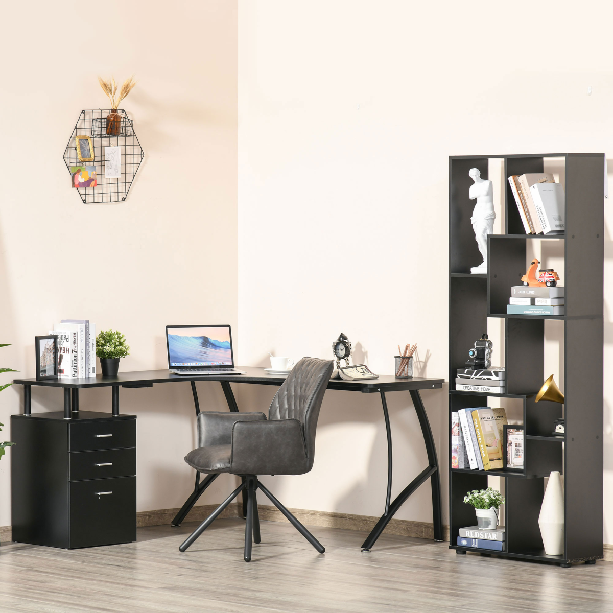 L-Shaped Corner PC Desk Table w/ Drawer Home Office Workstation, Black HOMCOM