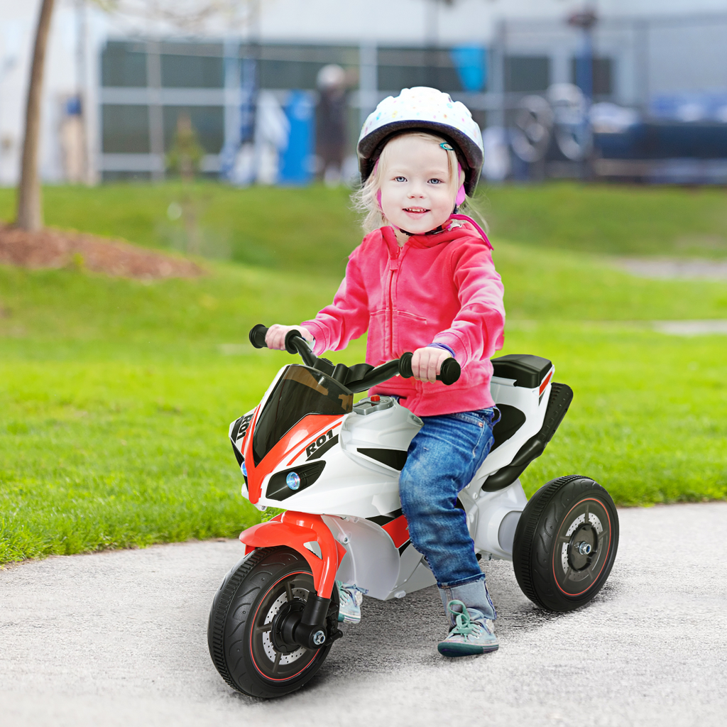 Kids ride-on police bike by FunZone, featuring three wheels, music, and lights for ages 18-36 months.