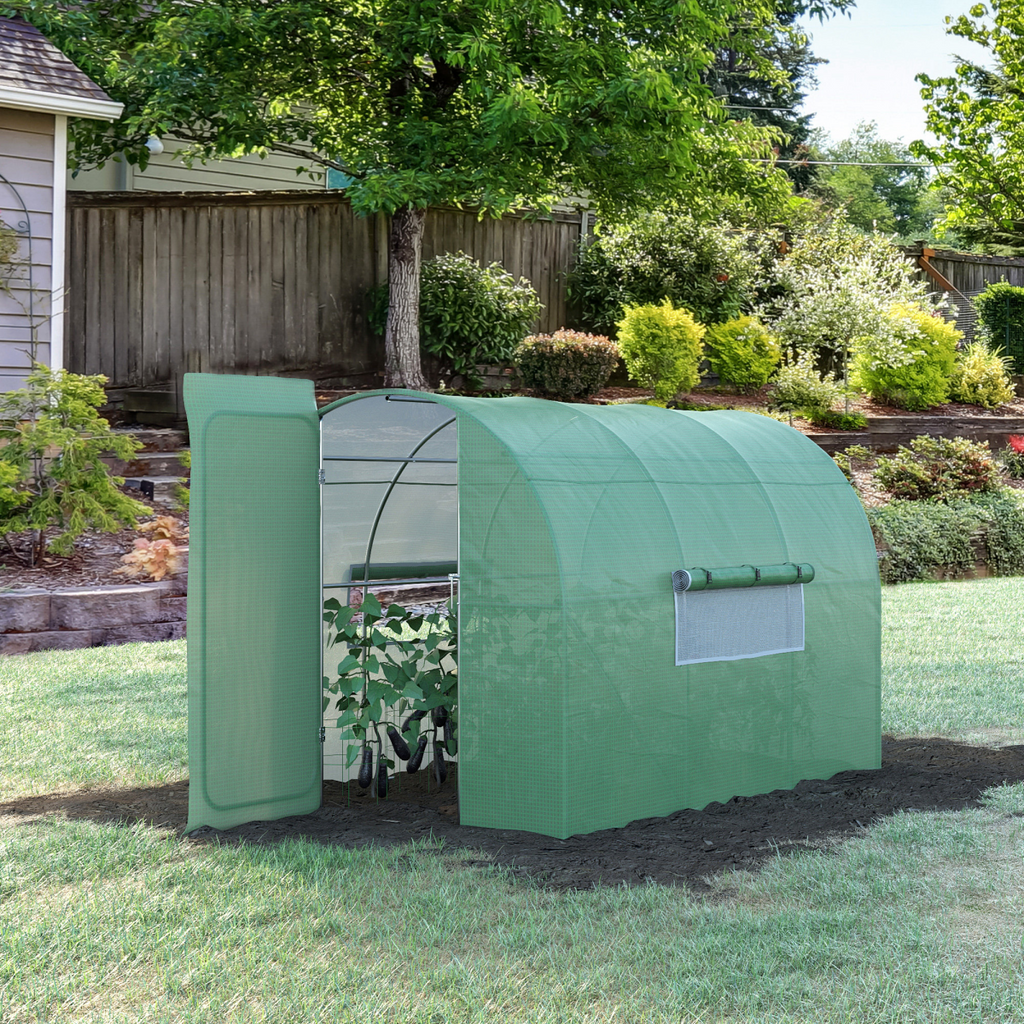Outsunny 3x2M reinforced walk-in polytunnel greenhouse with a sturdy steel frame in a garden setting.