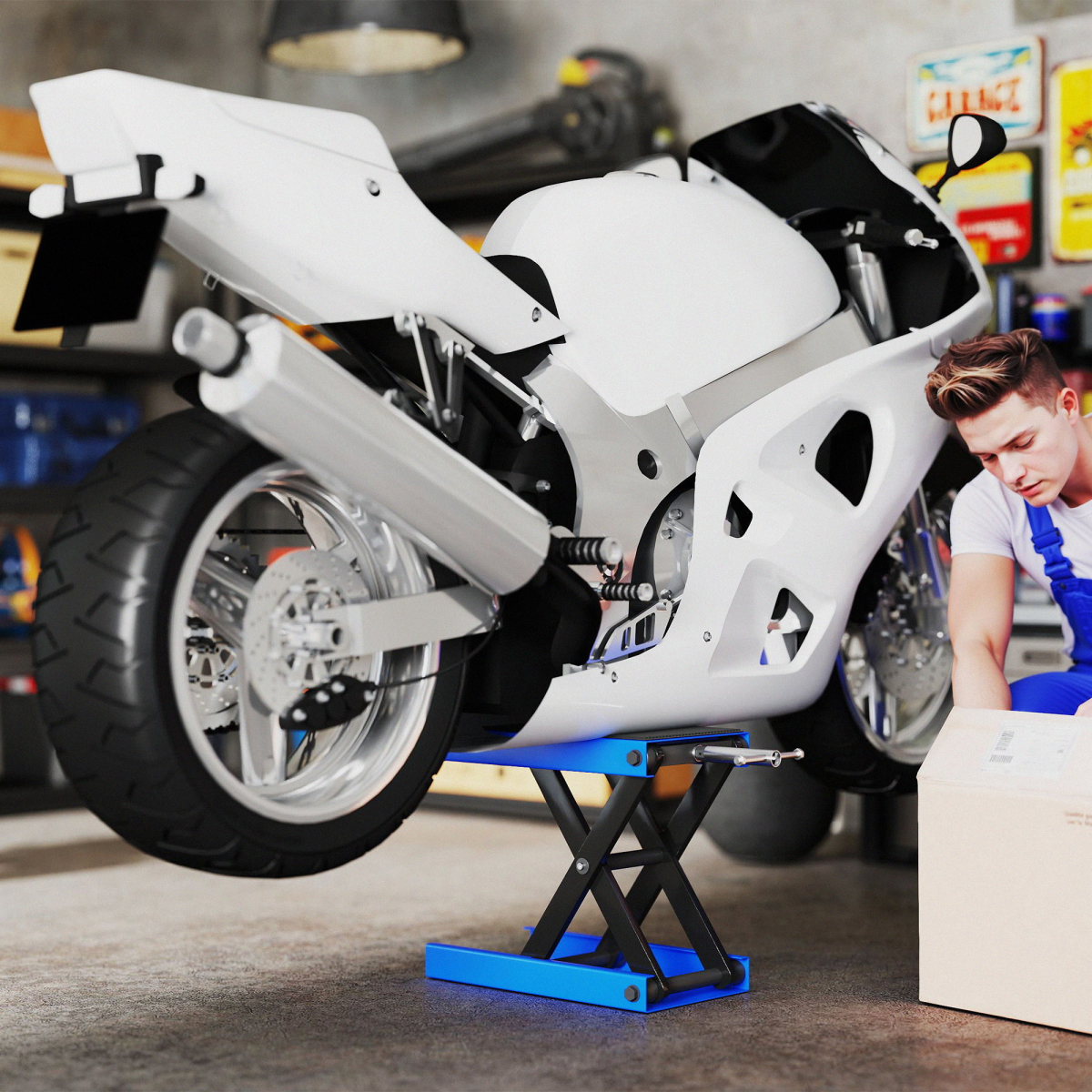 DURHAND 500KG Steel Motorbike Repair Lift X Frame Adjustment Jack, Blue