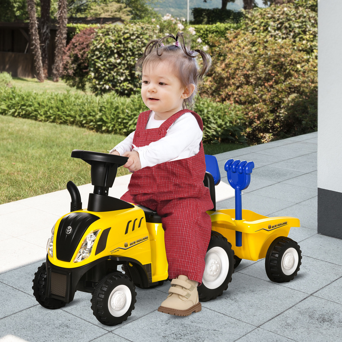 Yellow Ride-On Tractor toddler walker and slider for ages 12-36 months, featuring a fun design for young children.