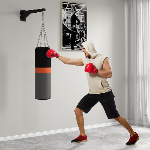 Wall-mounted adjustable punch bag bracket by SPORTNOW, showcasing five length settings for boxing training.