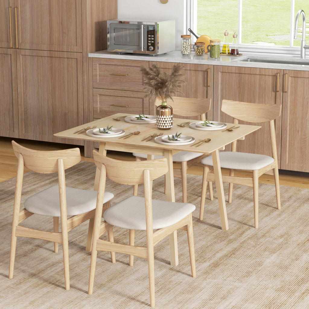 Extendable Kitchen Table for 2-4 - Folding Drop Leaf Dining Table - Natural Pine