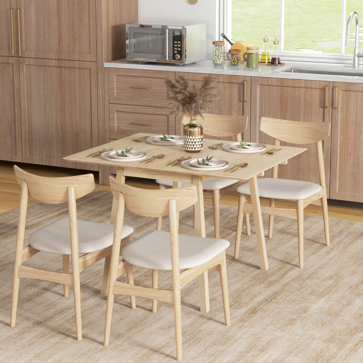 Extendable Kitchen Table for 2-4 - Folding Drop Leaf Dining Table - Natural Pine