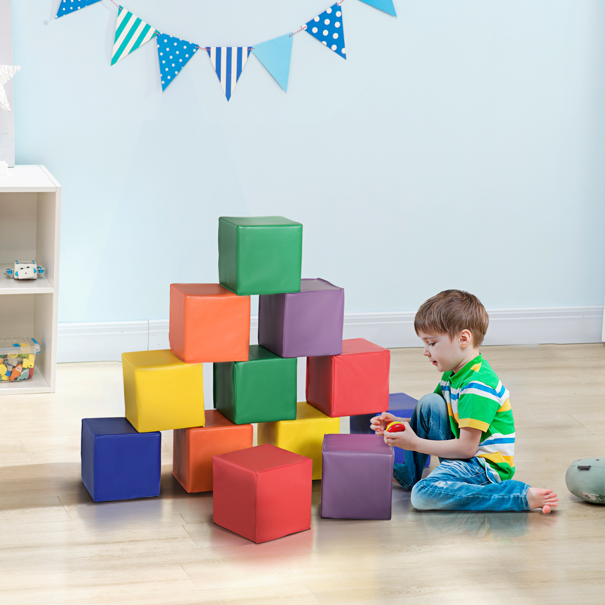 Colorful 12-piece soft foam blocks set by FunZone for kids ages 1-3, ideal for building and stacking play activities.