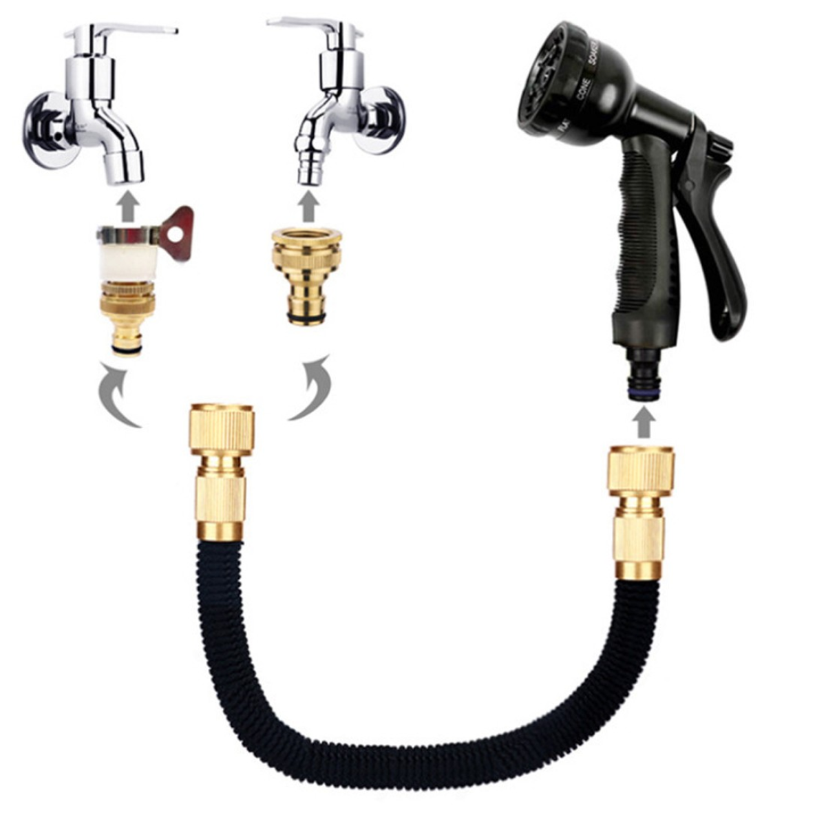 Heavy Duty 50FT Expandable Garden Hose Pipe Flexible With Water Spray Gun UK