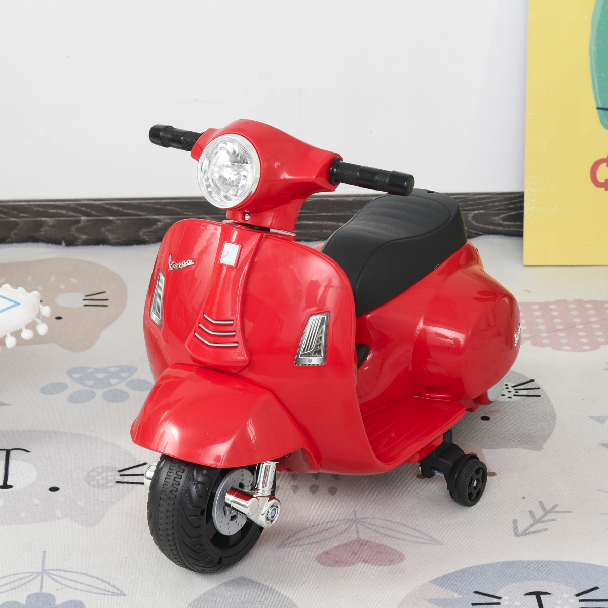 Battery-powered Vespa licensed kids ride-on motorcycle from FunZone, featuring vibrant colors and realistic design.