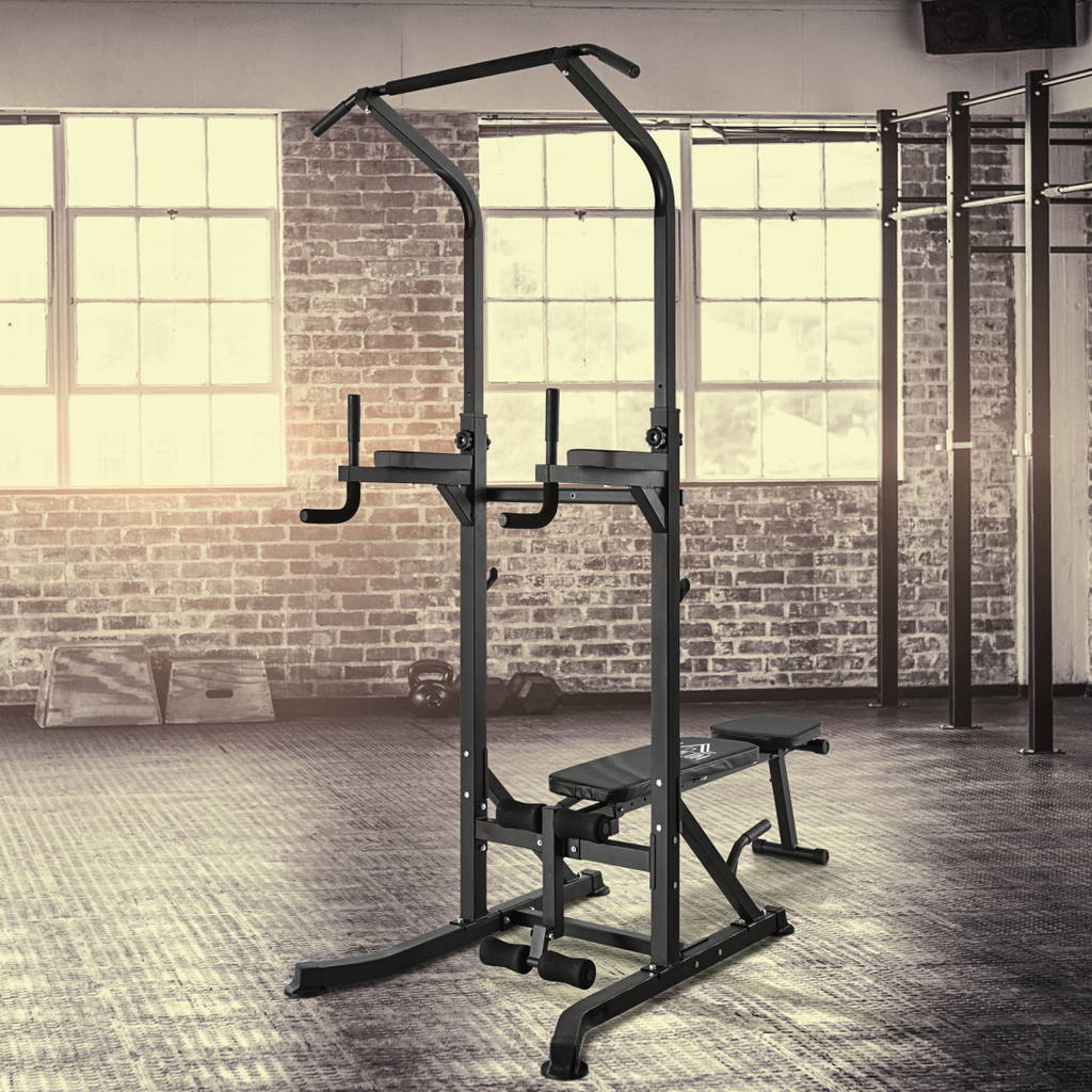 Adjustable folded dip stands for multi-function pull-ups and sit-ups, featuring a sturdy design for versatile workouts.