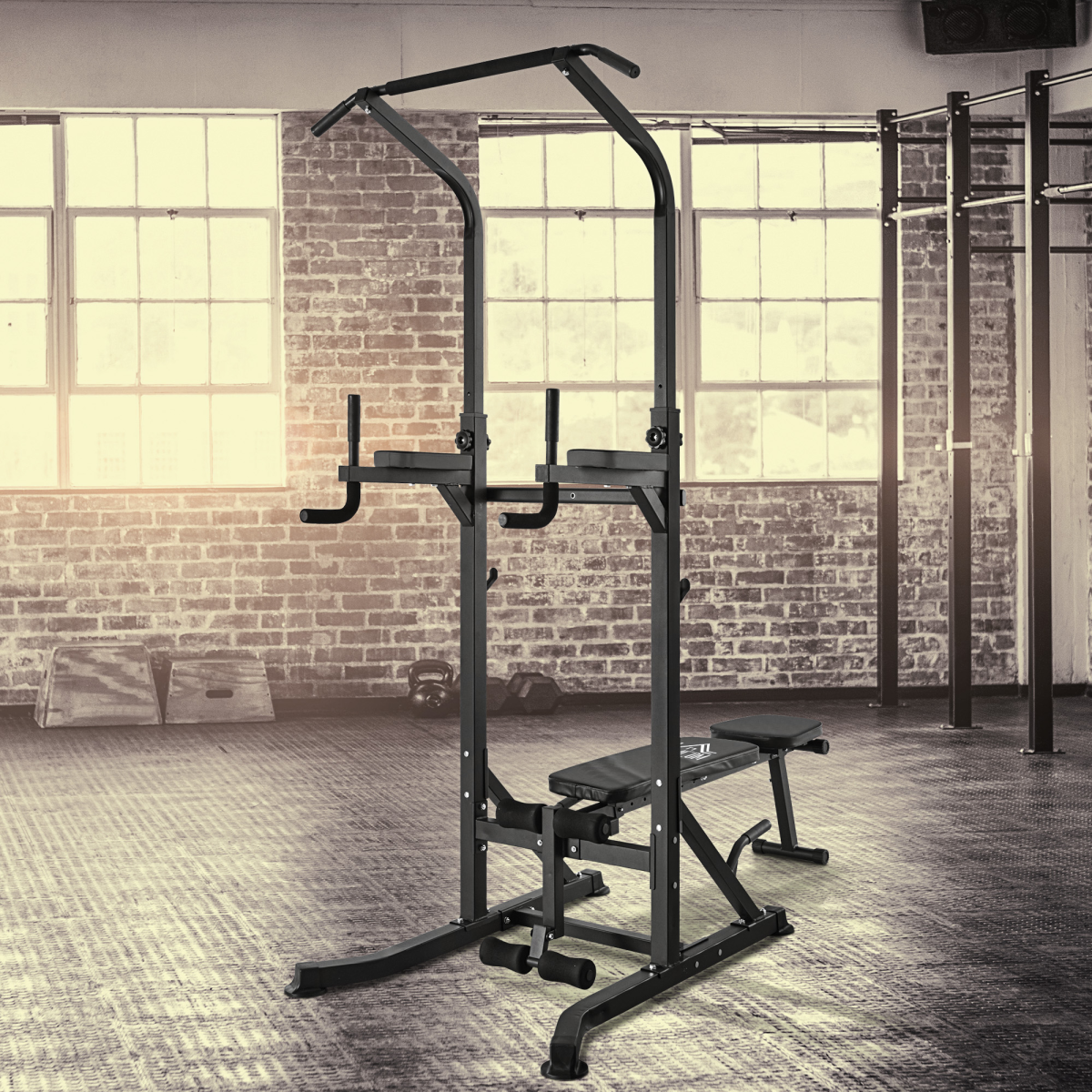 Adjustable folded dip stands for multi-function pull-ups and sit-ups, featuring a sturdy design for versatile workouts.
