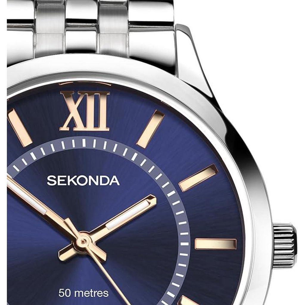 Sekonda Mens Dated Round Blue Dial Stainless Steel Bracelet Watch 1197