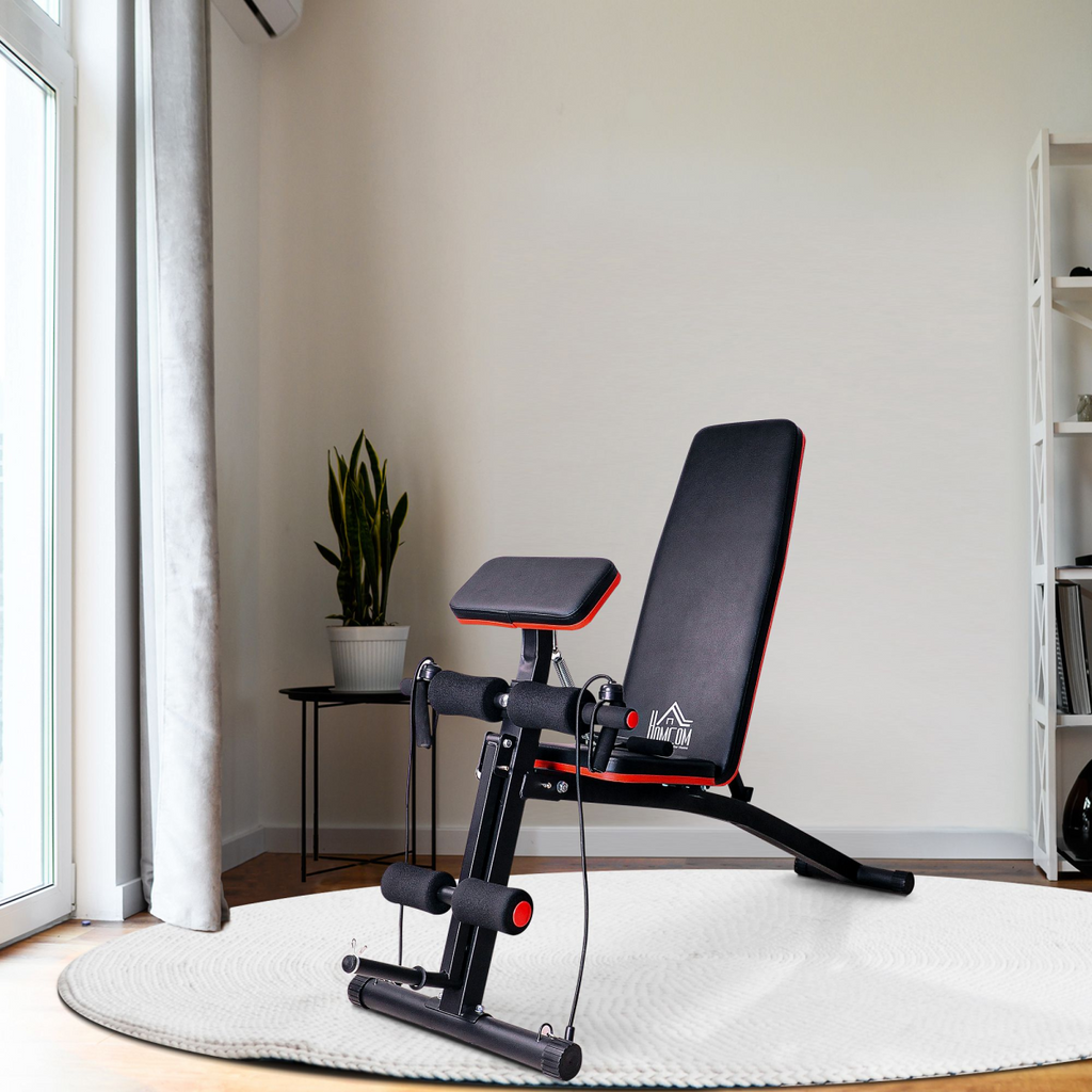 HOMCOM foldable dumbbell bench with 7 incline adjustments for versatile weight training workouts.