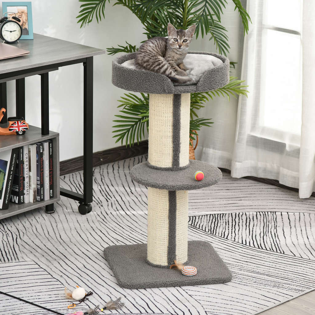 Pawhut 91cm cat tree with scratching post, perch, and soft lamb cashmere fabric for playful kittens.
