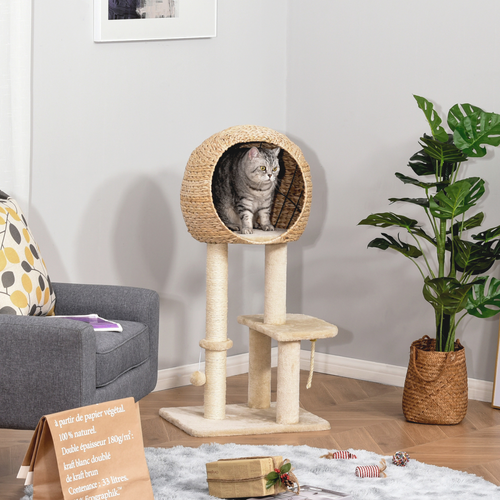 100cm Cat Tree Tower Kitten Climbing Tower W/ Scratching Post Condo  Pawhut