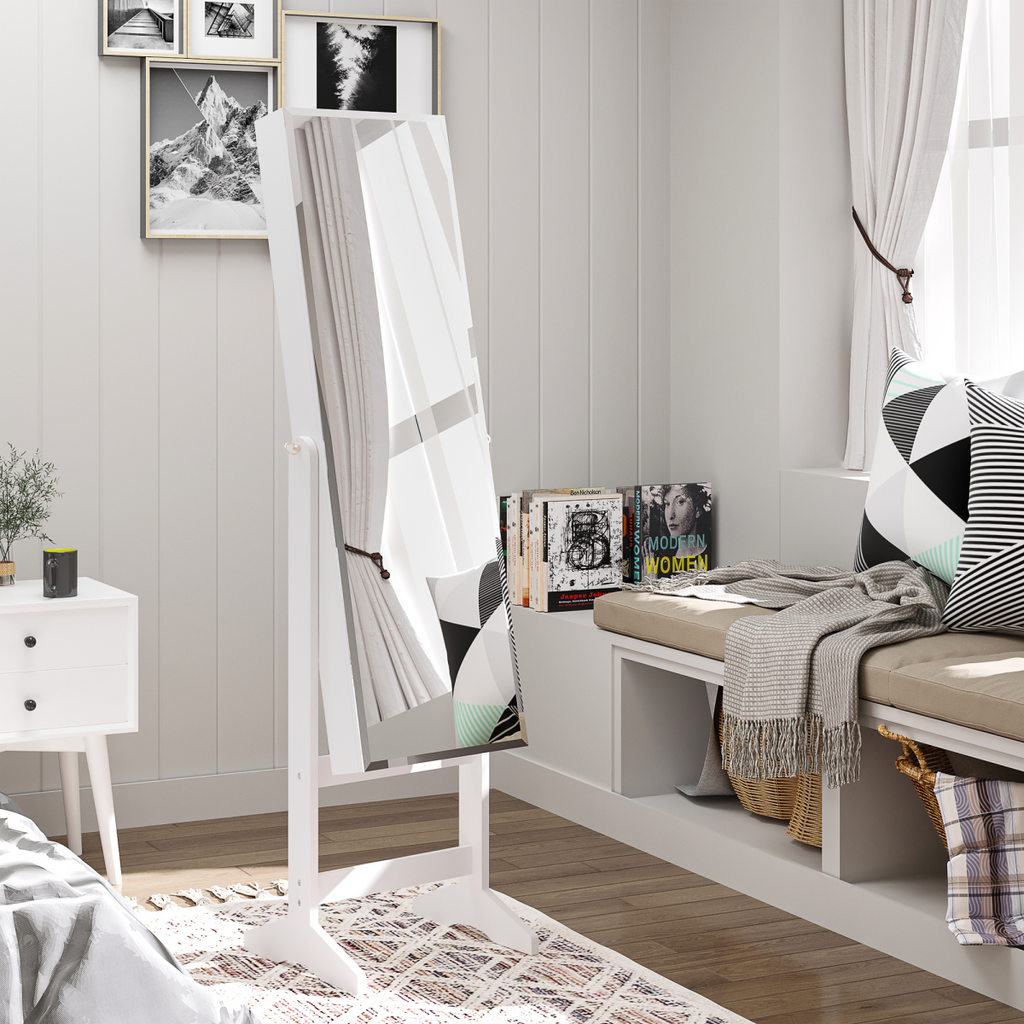 MDF Freestanding Glass Mirror Jewellery Cabinet - White