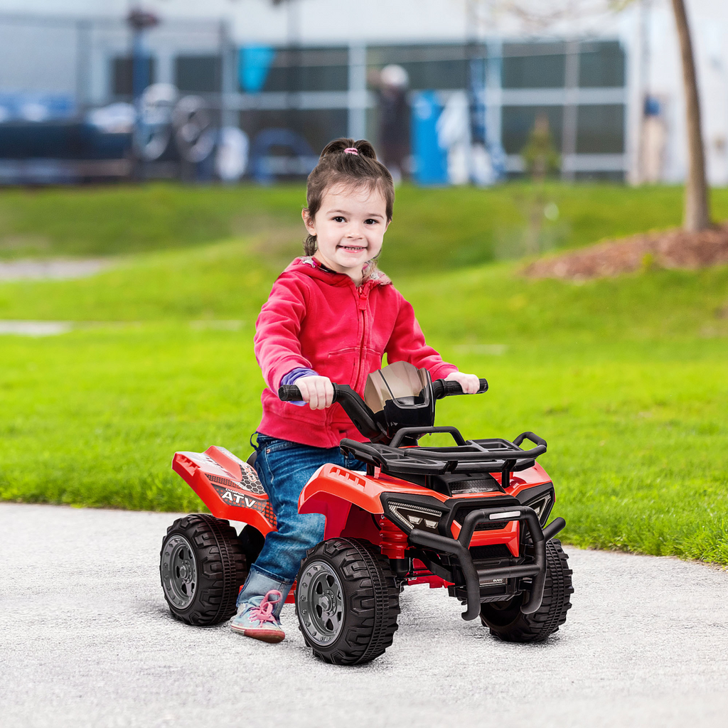 Red HOMCOM 6V Kids Electric Ride-On Car for toddlers, featuring a quad bike design suitable for ages 18-36 months.