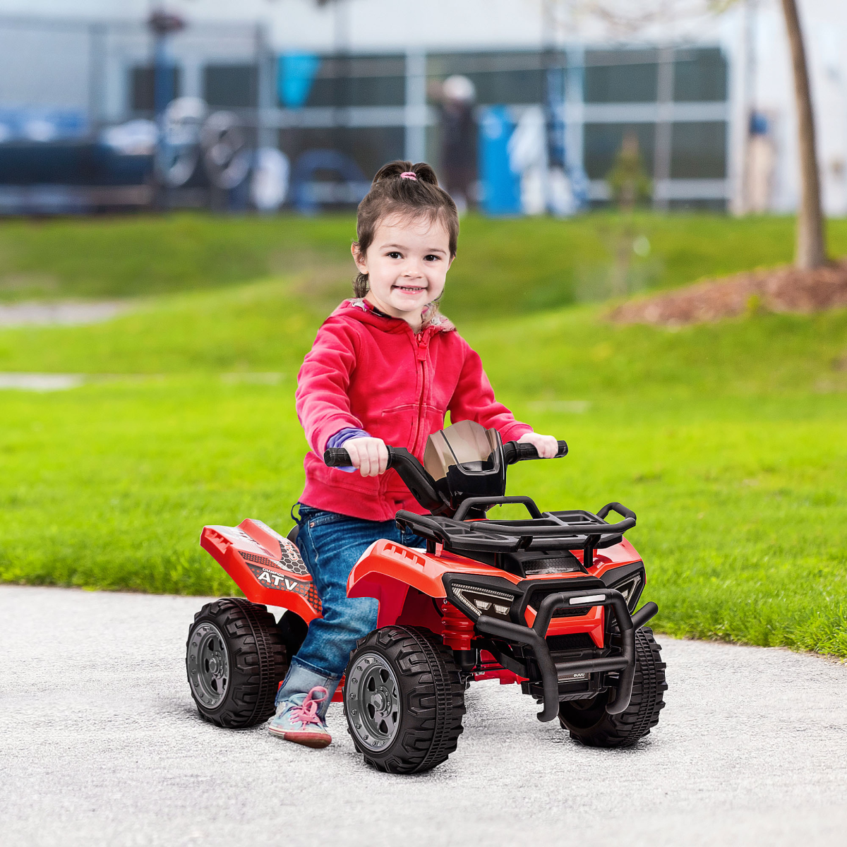 Red HOMCOM 6V Kids Electric Ride-On Car for toddlers, featuring a quad bike design suitable for ages 18-36 months.