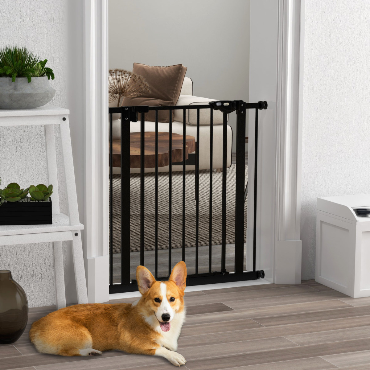PawHut Adjustable Safety Gate w/ 1 Extensions and Four Adjustable Screws, Black