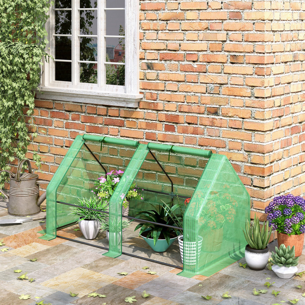 Mini Small Greenhouse Steel Frame & PE Cover & Zip Window 180x90x90cm