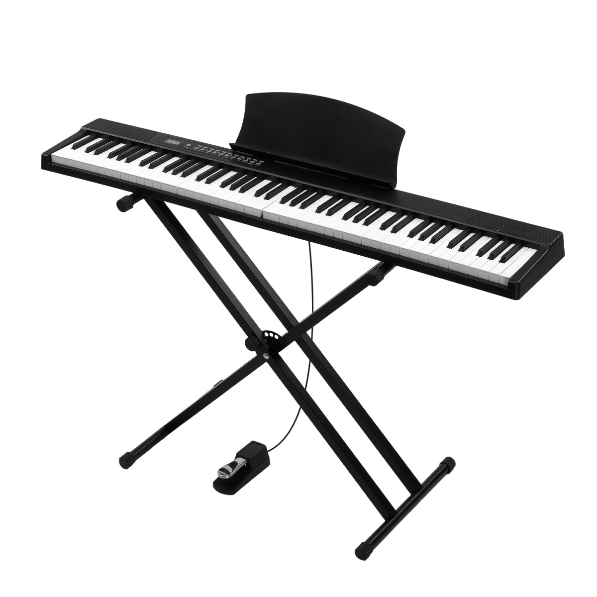 Glarry GPPS01-106 88 Key Folding Piano Semi-Weighted Standard Keyboards Digital Piano with double X type stand，MIDI Bluetooth, Handbag，Headphone，for Piano Lover Black color