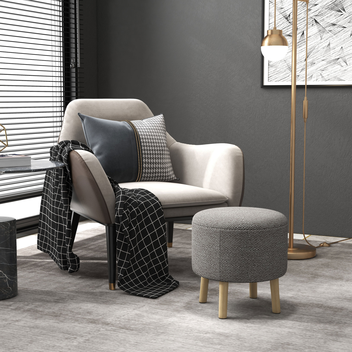 HOMCOM Storage Ottoman, Round Stool Chair with Cushioned Top, Hidden Space