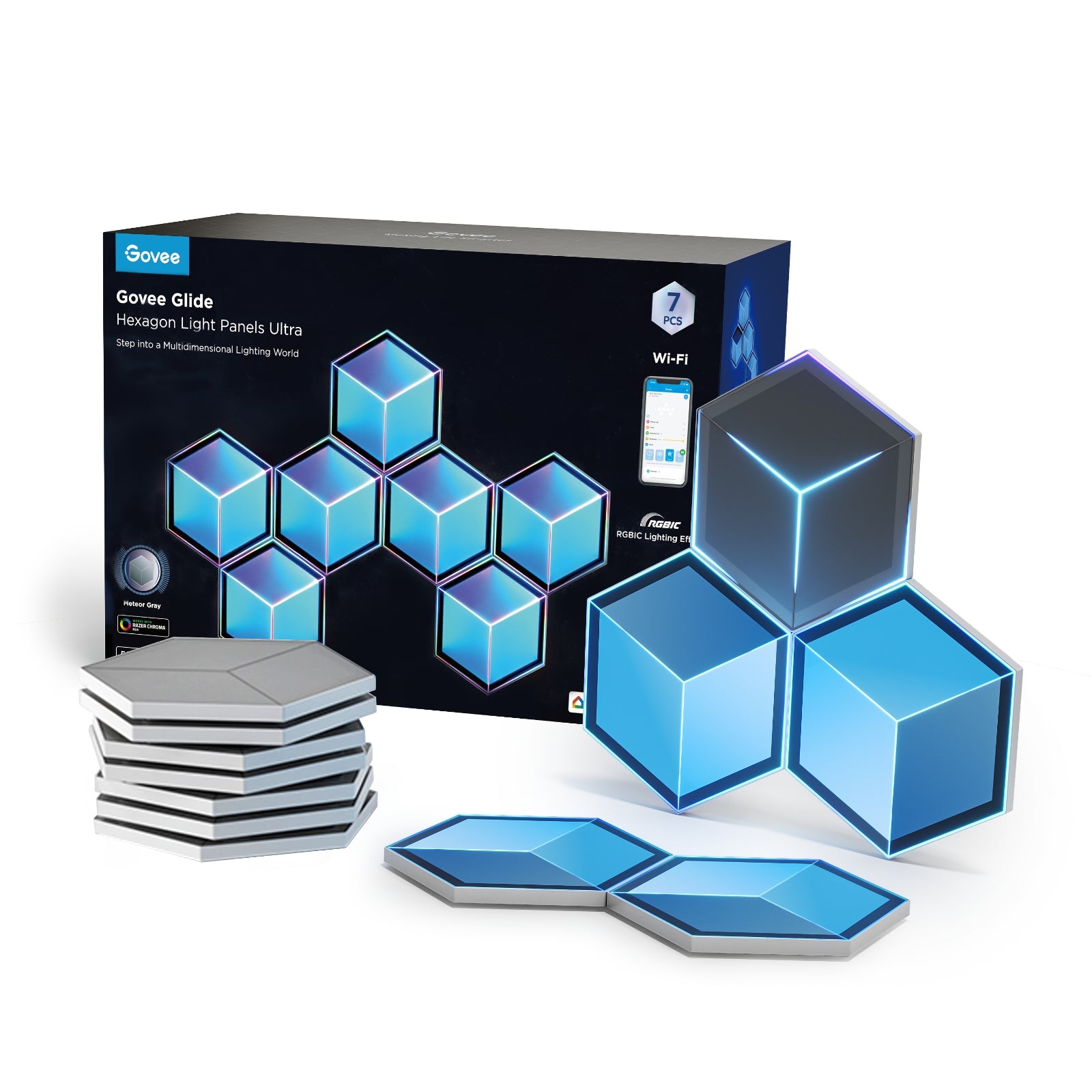 Govee Glide Hexagon LED Panels 7-Pack, 129 LEDs, Razer Chroma Sync