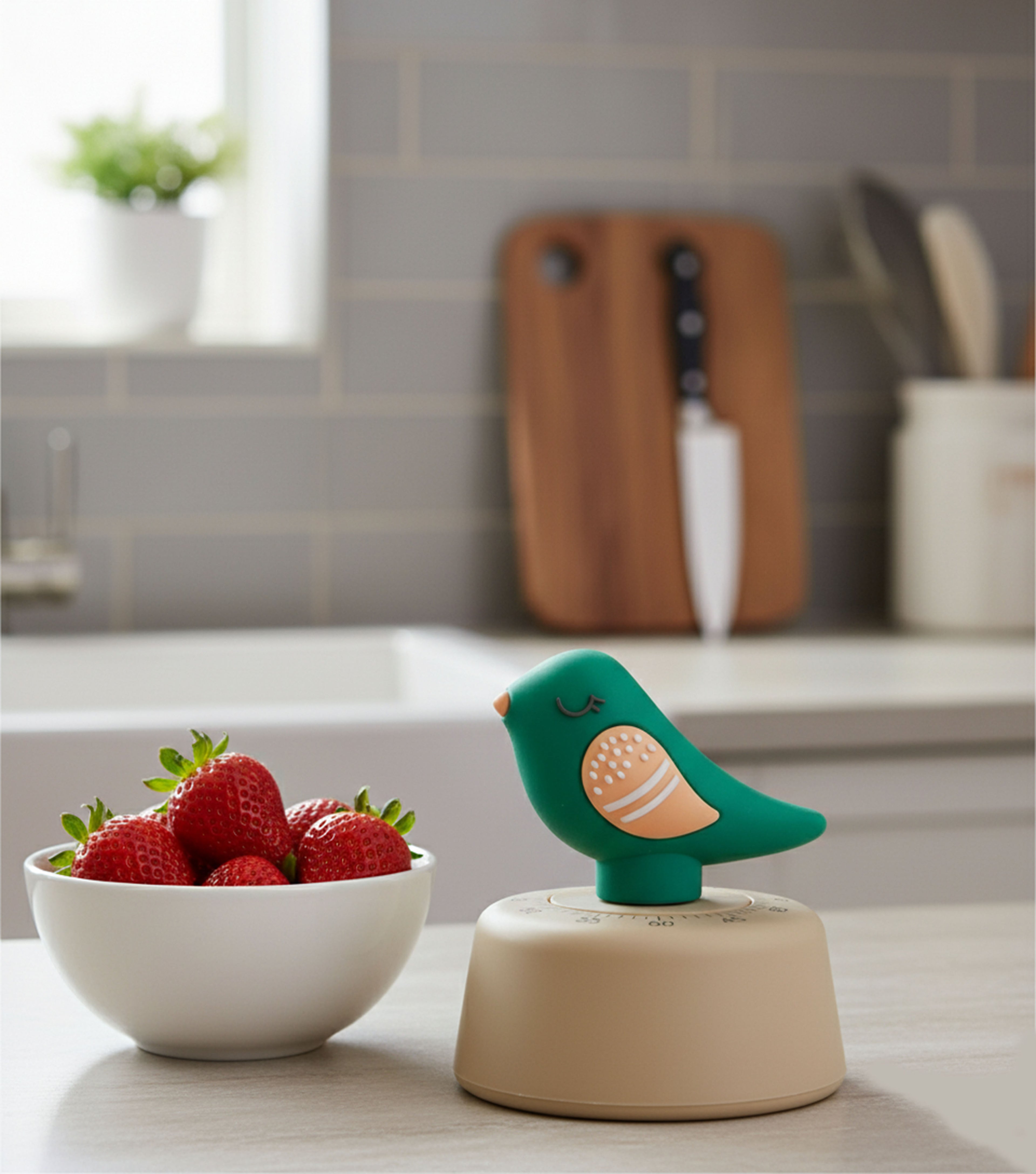 Pilfink Bird Kitchen Timer - Colorful Scandinavian Design, 60 Minutes