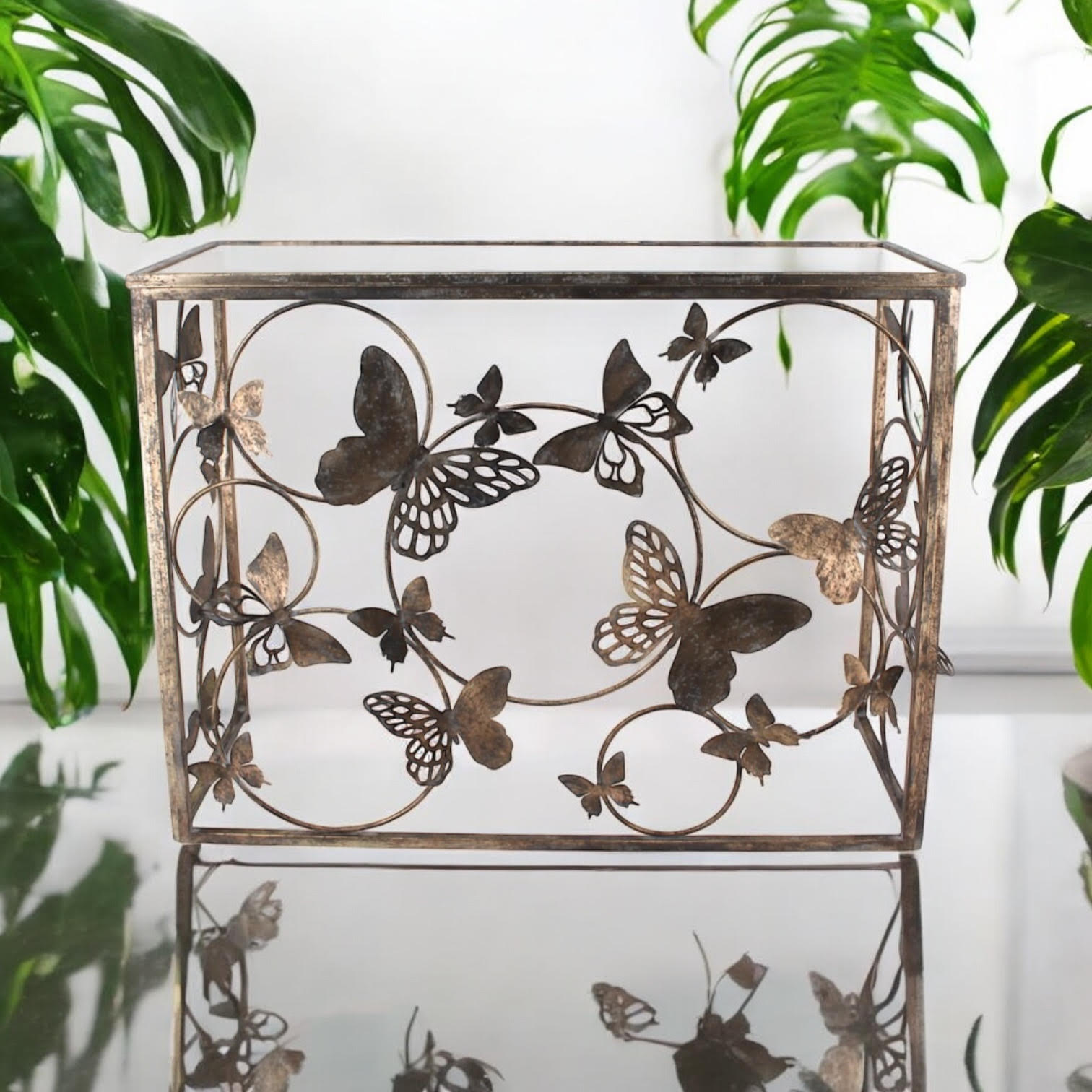 Metal Table with Butterfly Design - 102cm Decorative Accent