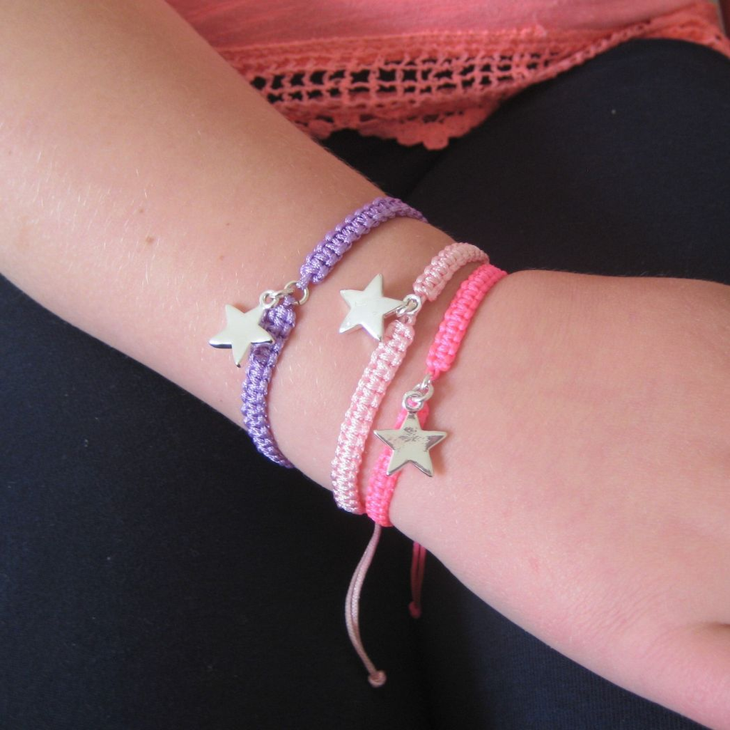 Adjustable braided cord bracelet featuring a silver star charm by LuxeTime, perfect for friendship gifts.