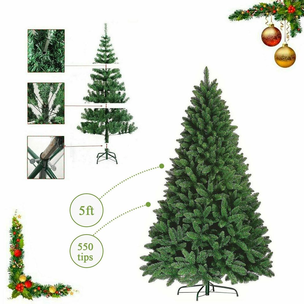 5ft green artificial Christmas tree with a traditional pine design, perfect for holiday decorating in any home.
